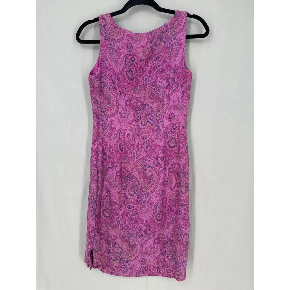 90s Vintage Dress Womens XS Purple Paisley Mini Silk Boho Cottage Bohemian